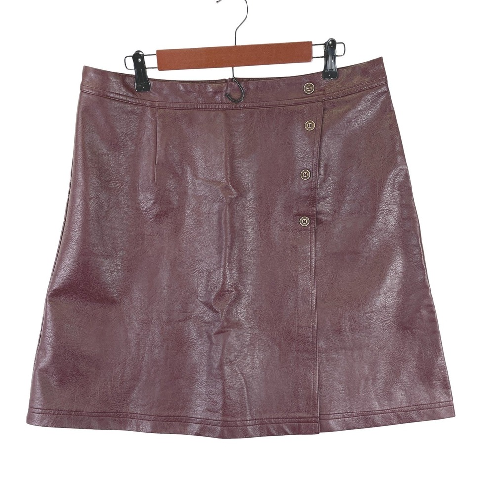 Ginasy Faux Leather Mini Skirt Zip Closure Women's XL Burgundy Trendy